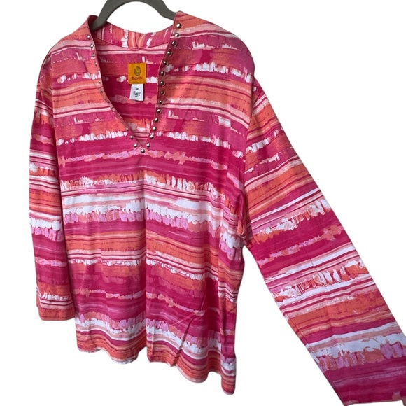 Ruby Road Pink and Orange Striped V-Neck Top size XL - Picture 4 of 5